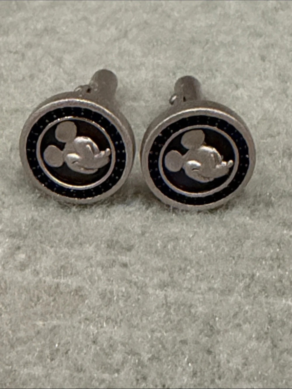 RARE Disney Parks Exclusive Mickey Mouse Silver and Black Pave Round Cufflinks